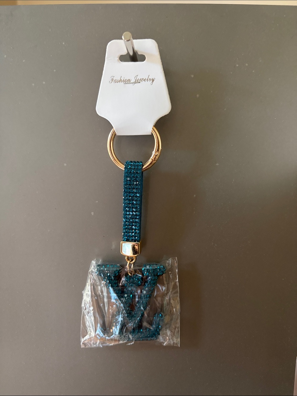 Designer-inspired Fashion Jewelry Teal Crystal Keychain Wristlet